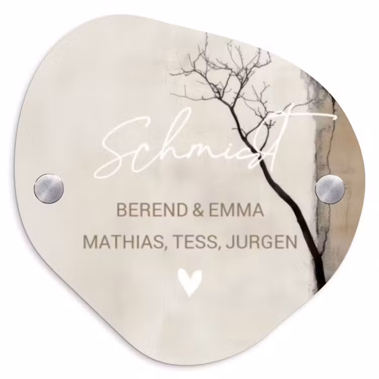 Boomsilhouet beige achtergrond - Sierlijk Naambord Organisch middel -3d