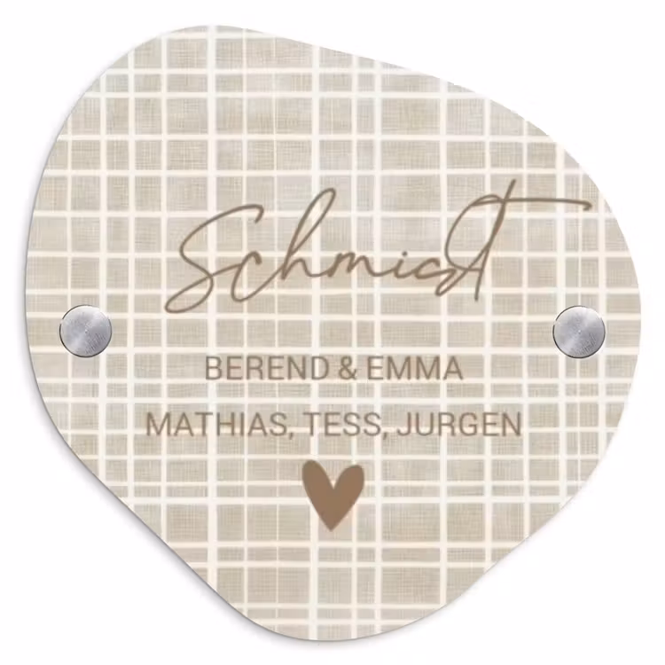 Beige raster - Sierlijk Naambord Organisch middel -3d