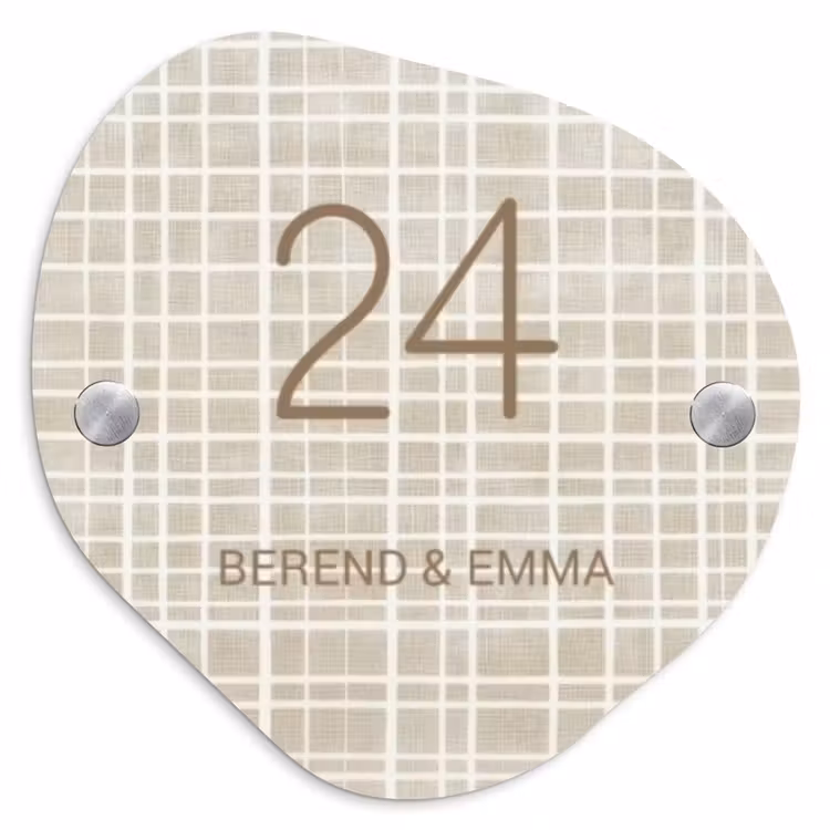 Beige raster - Klassiek Naambord Organisch middel -3d