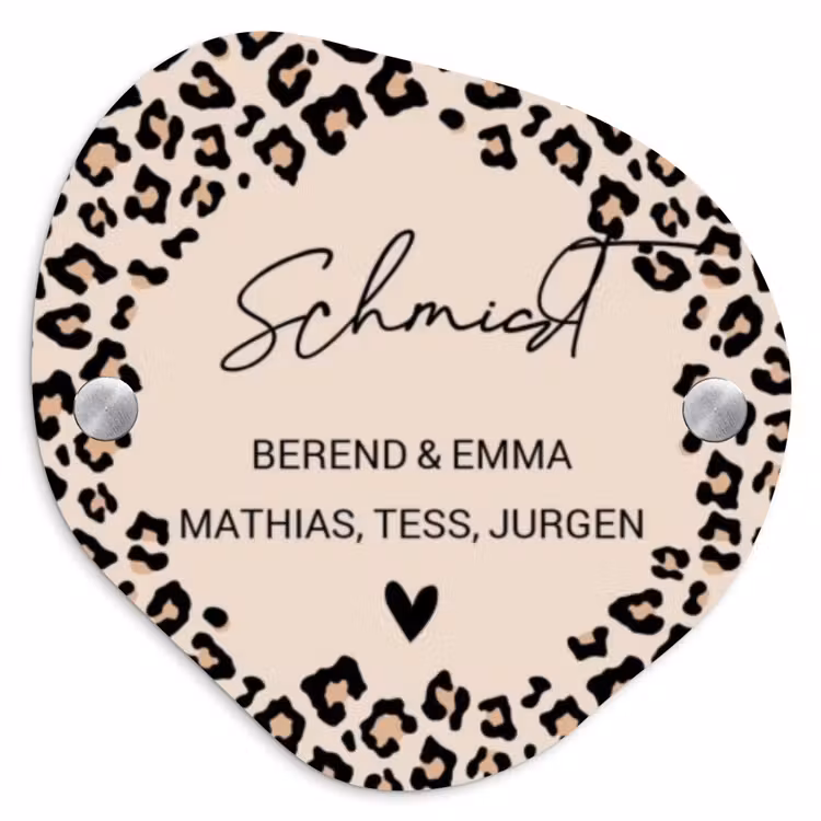 Beige luipaardprint - Sierlijk Naambord Organisch middel -3d