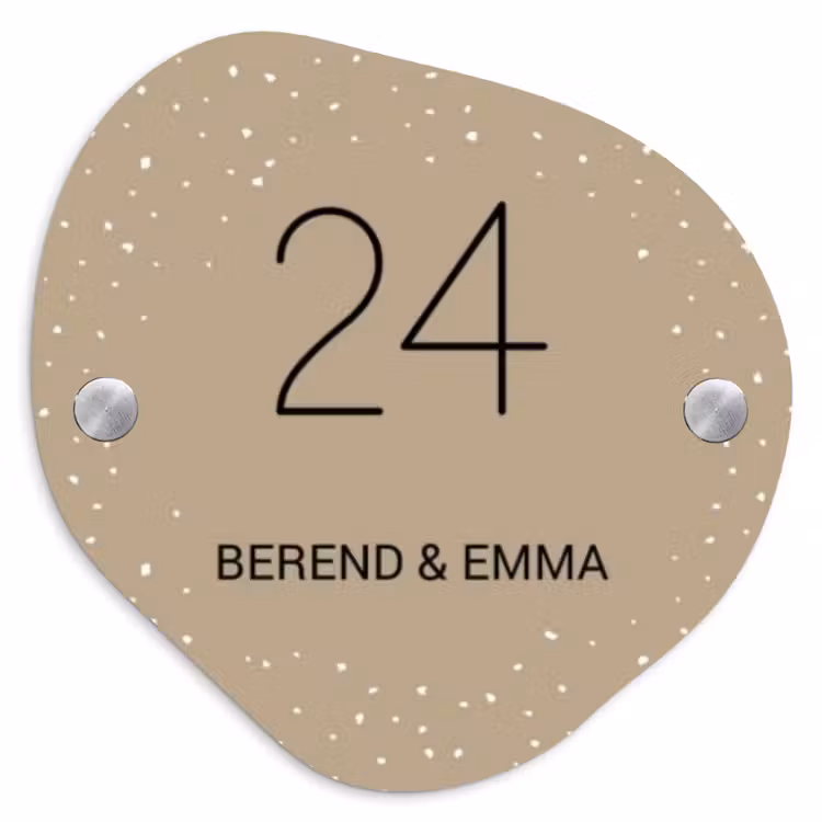 Beige met stippen - Klassiek Naambord Organisch middel -3d
