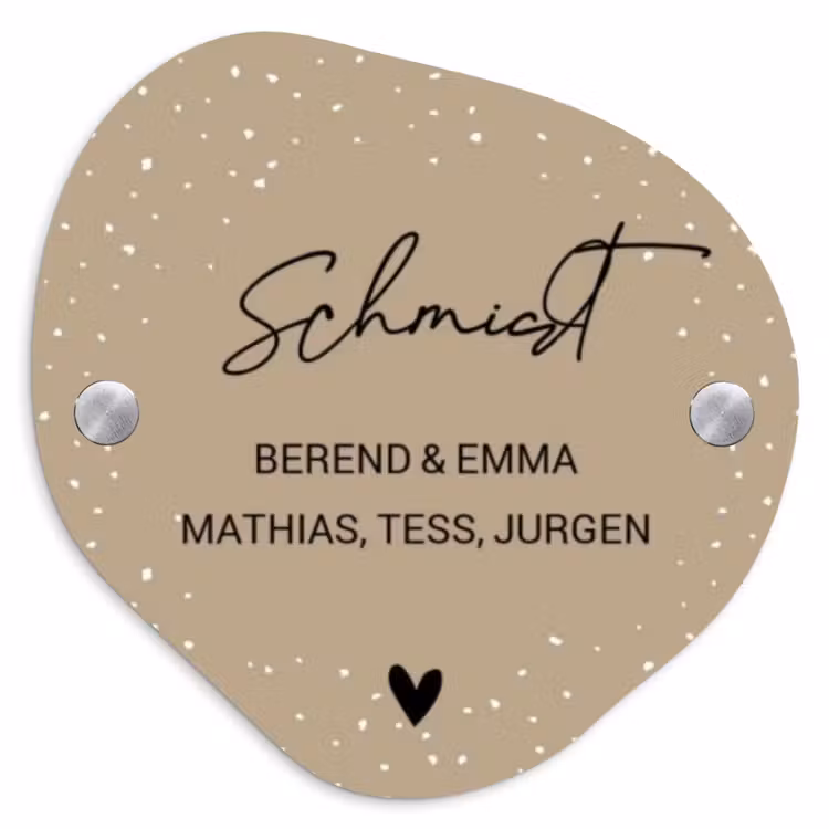 Beige met stippen - Sierlijk Naambord Organisch middel -3d