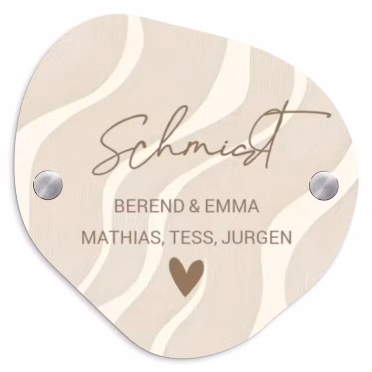 Beige golven - Sierlijk Naambord Organisch middel -3d