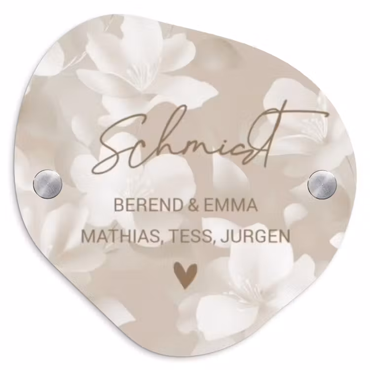 Beigefarbene Blumen - Elegant Naambord Organisch middel -3d