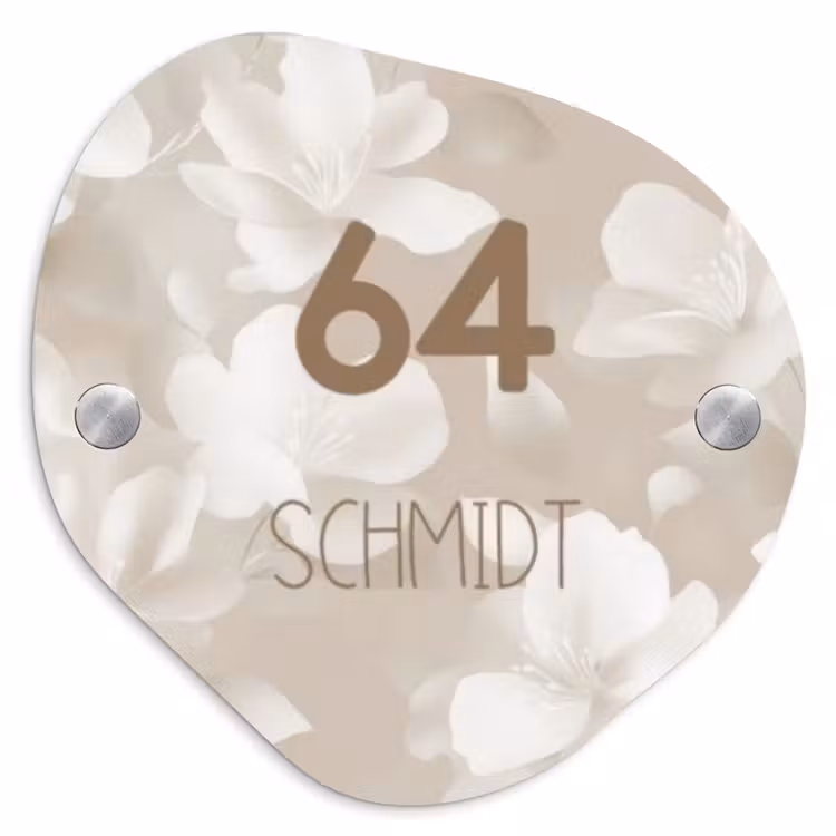 Beigefarbene Blumen - Modern Naambord Organisch middel -3d