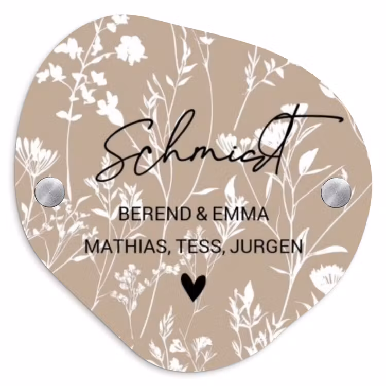 Beiges Blumenmuster - Elegant Naambord Organisch middel -3d