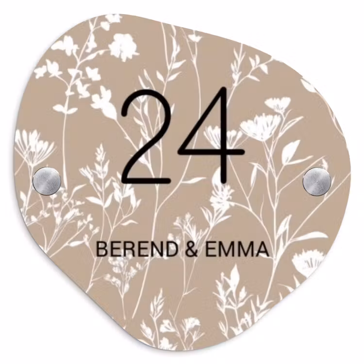 Beiges Blumenmuster - Klassisch Naambord Organisch middel -3d