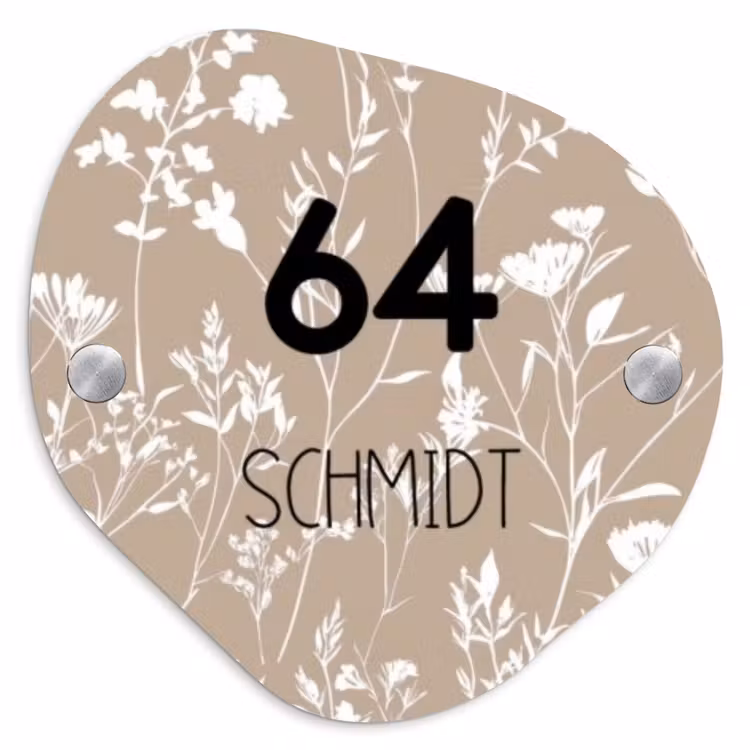 Beiges Blumenmuster - Modern Naambord Organisch middel -3d