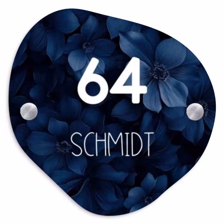 Blauwe bloemen - Modern Naambord Organisch middel -3d