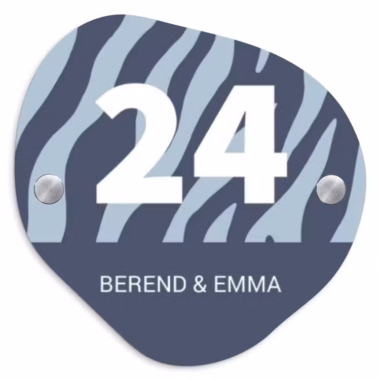 Blauw zebra - Klassiek Naambord Organisch middel -3d