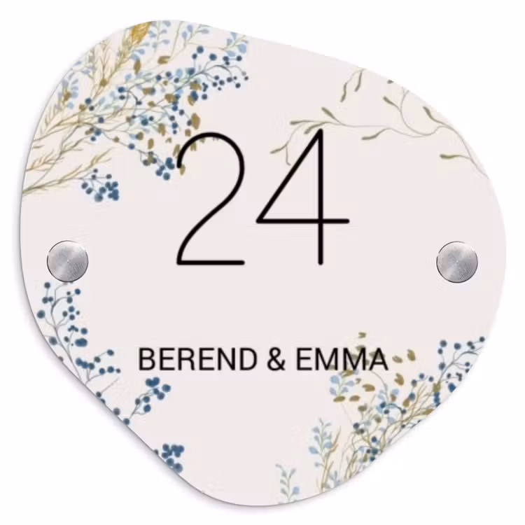 Bloemen - Beige - Klassiek Naambord Organisch middel -3d