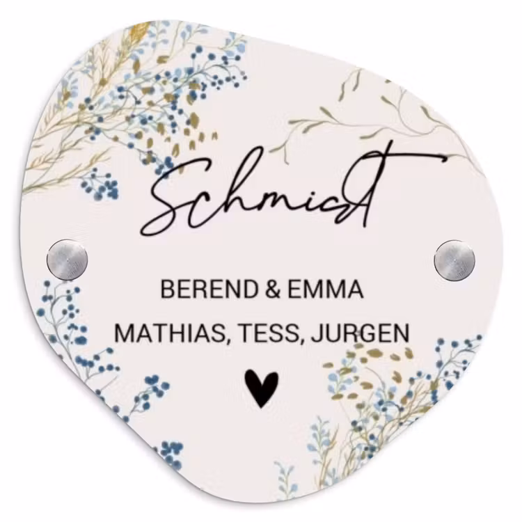 Bloemen - Beige - Sierlijk Naambord Organisch middel -3d