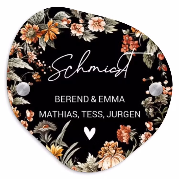 Bloemen - Zwart - Sierlijk Naambord Organisch middel -3d