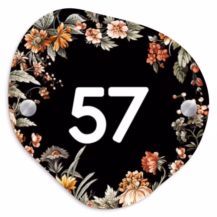 Bloemen - Zwart - Traditioneel Naambord Organisch middel -3d
