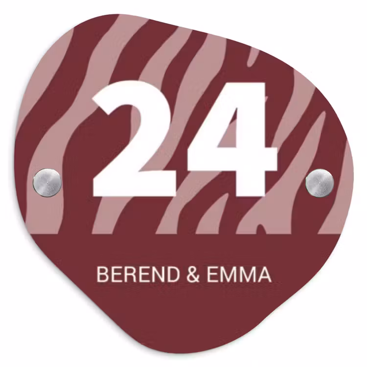 Bordeaux zebra - Klassiek Naambord Organisch middel -3d