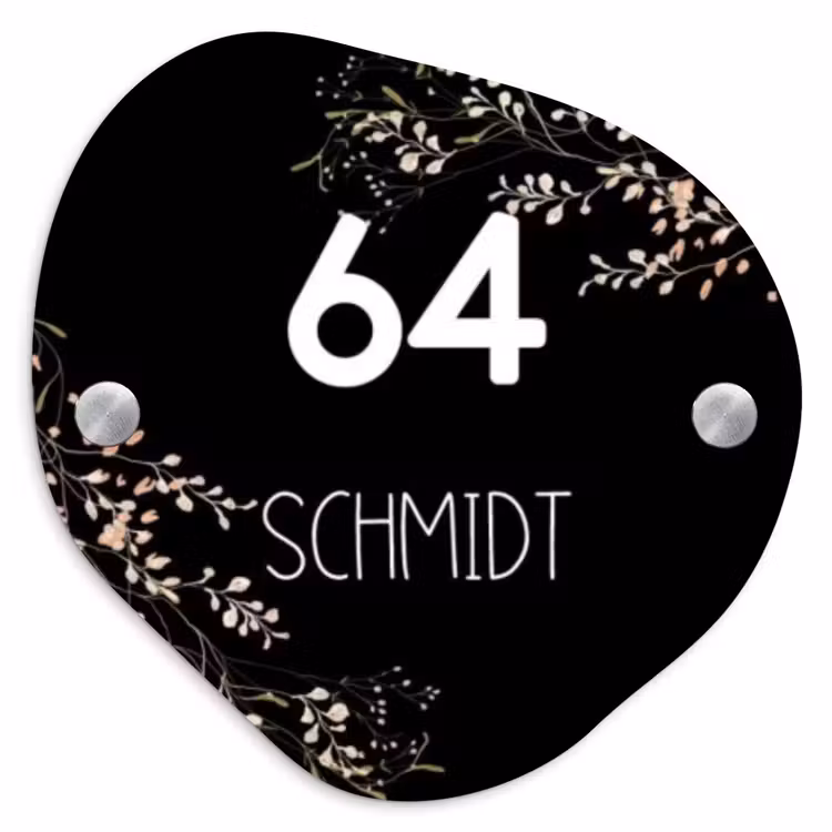 Botanisch - Zwart - Modern Naambord Organisch middel -3d