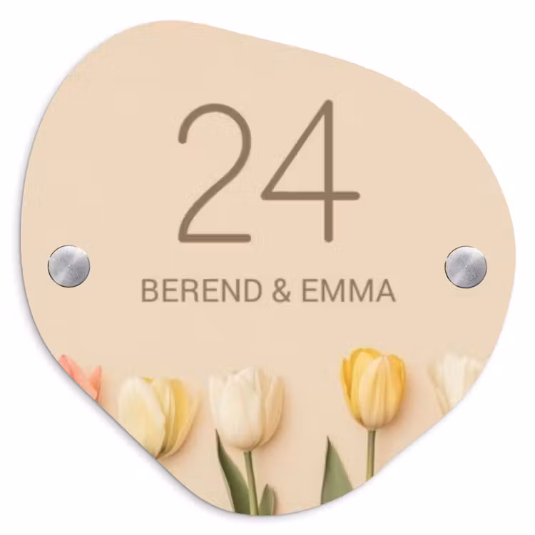 Gekleurde tulpen beige achtergrond - Klassiek Naambord Organisch middel -3d