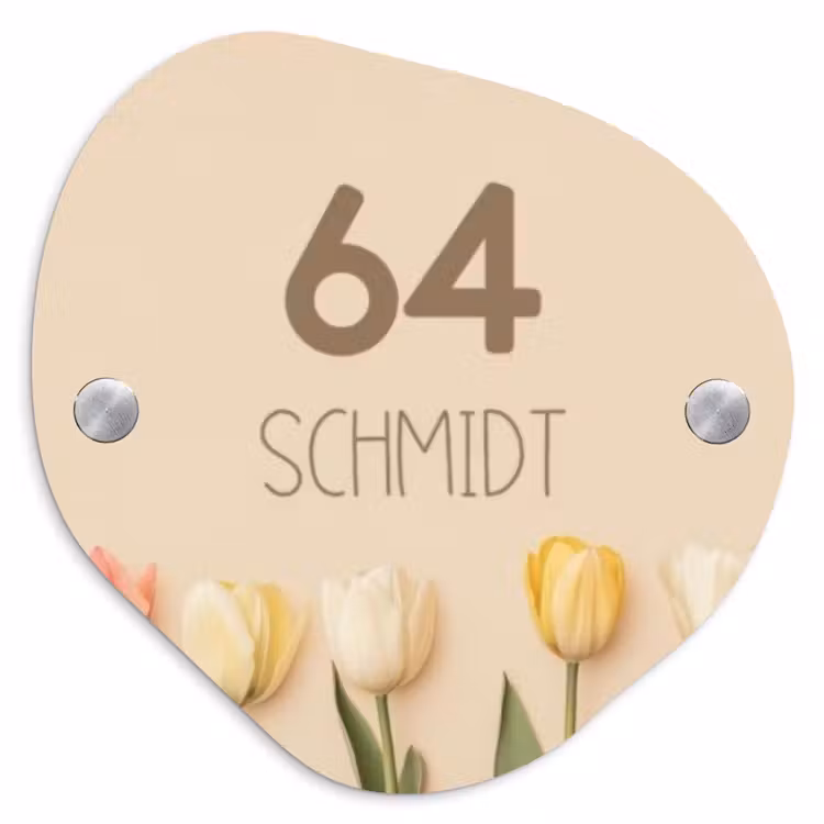 Gekleurde tulpen beige achtergrond - Modern Naambord Organisch middel -3d