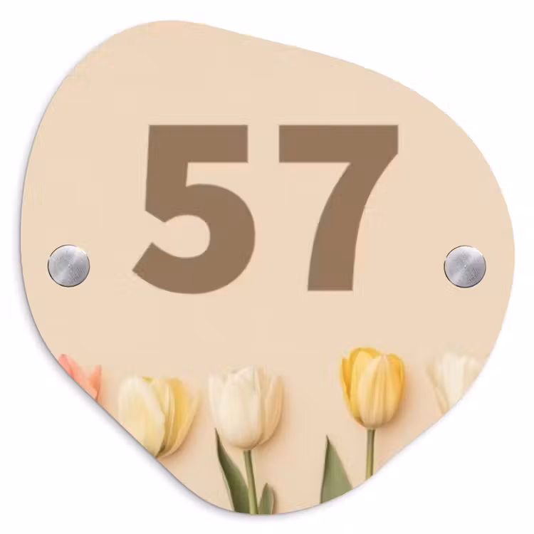 Gekleurde tulpen beige achtergrond - Traditioneel Naambord Organisch middel -3d