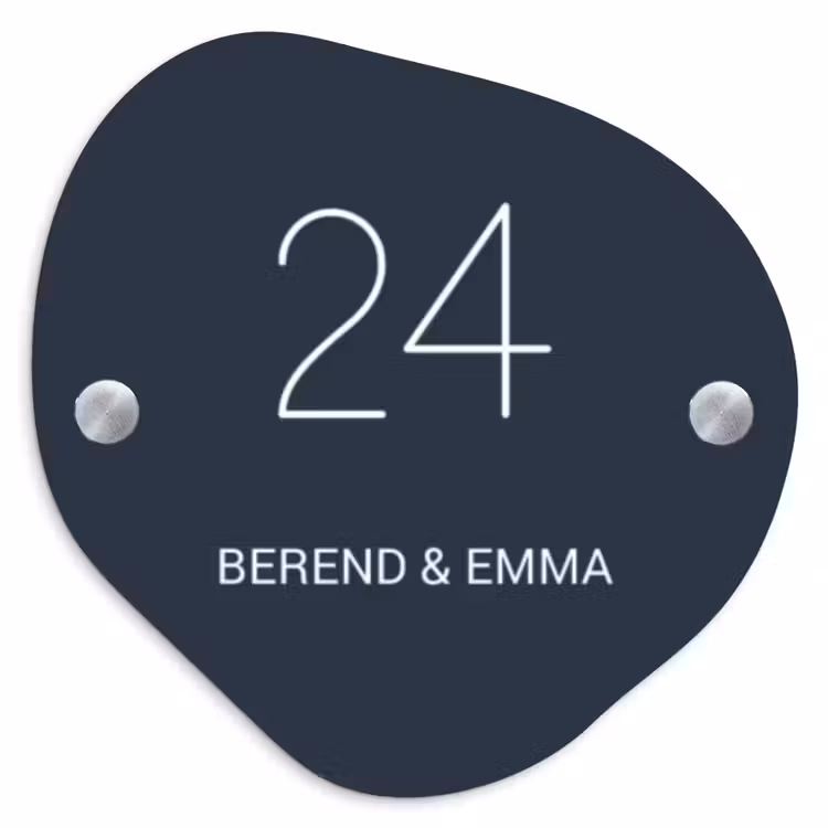 Effen blauw - Klassiek Naambord Organisch middel -3d