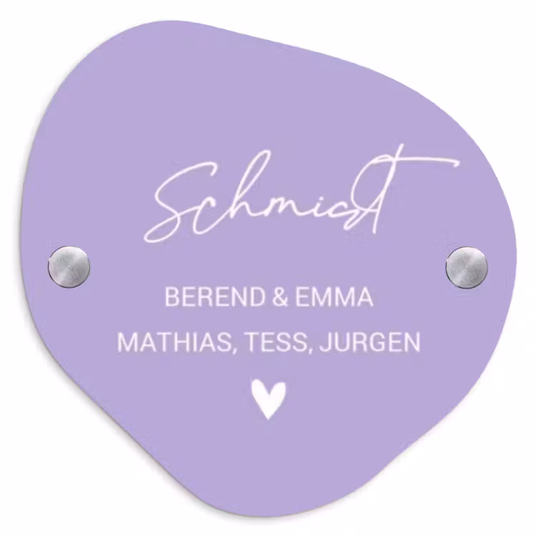 Effen - Lila - Sierlijk Naambord Organisch middel -3d