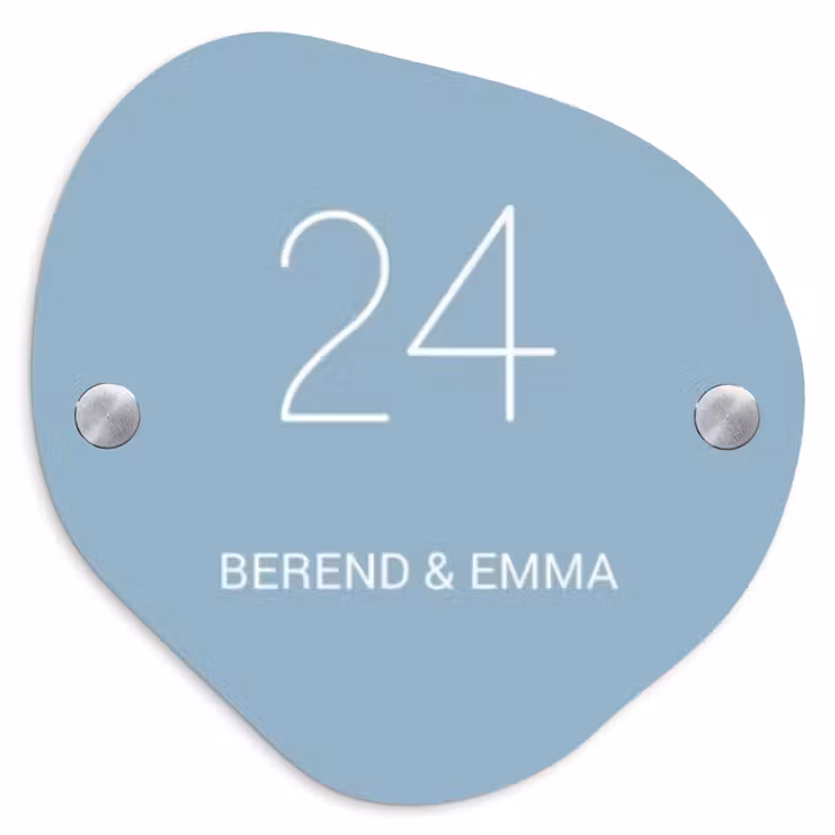 Effen - Lichtblauw - Klassiek Naambord Organisch middel -3d