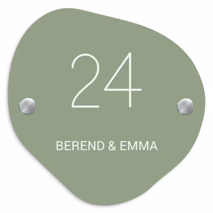 Effen olijfgroen - Sierlijk Naambord Organisch middel -3d