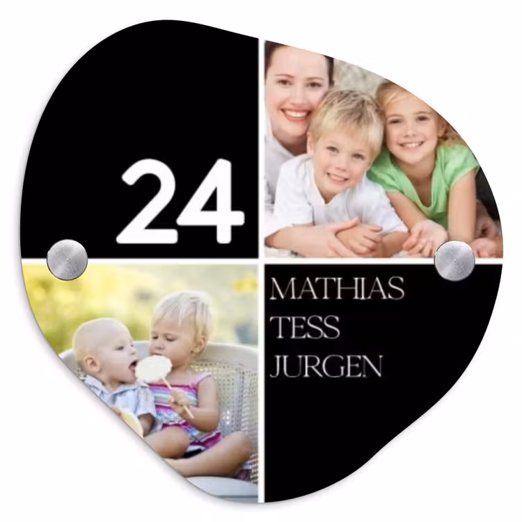 Familieportret strak zwart - Klassiek Naambord Organisch middel -3d