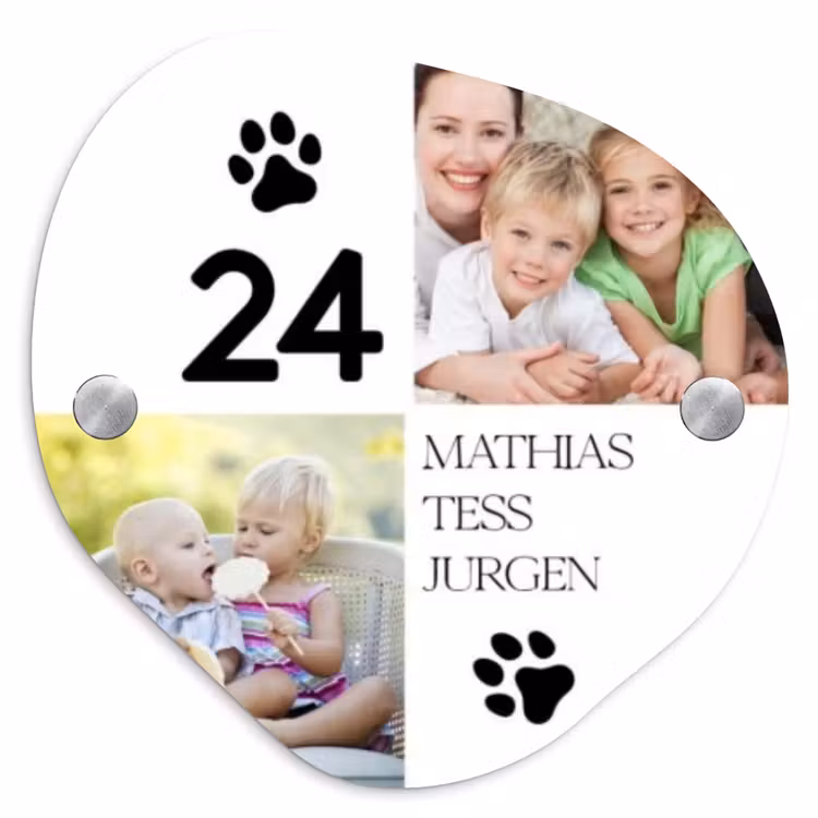 Familieportret met pootafdrukken - Klassiek Naambord Organisch middel -3d