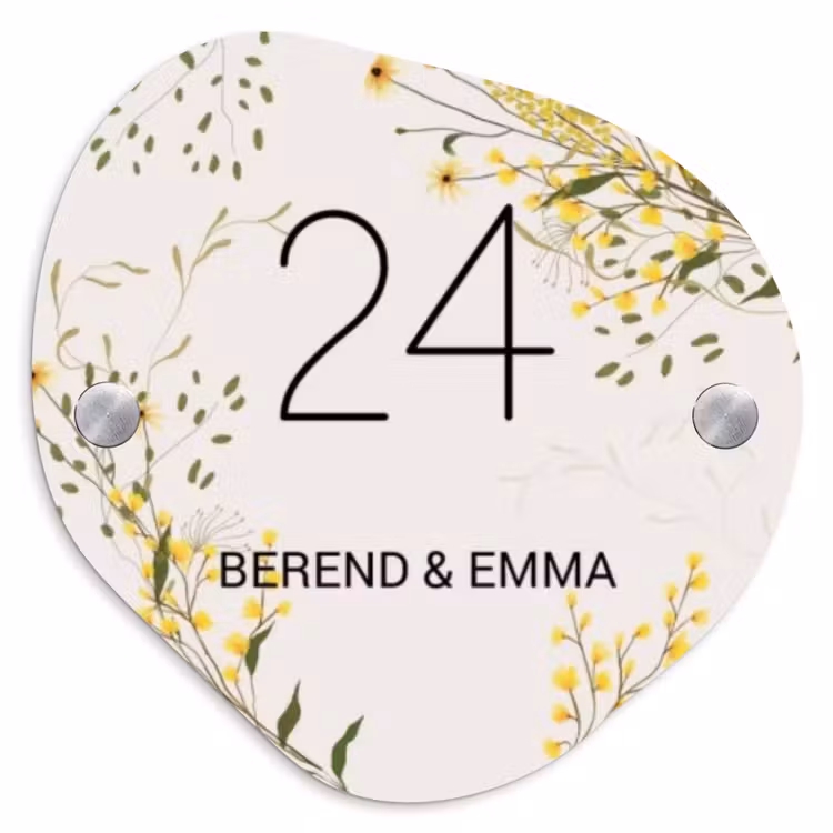 Gele bloemen - Klassiek Naambord Organisch middel -3d