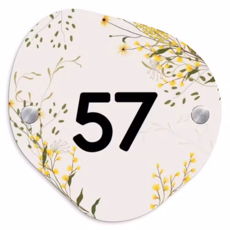 Gele bloemen - Traditioneel Naambord Organisch middel -3d
