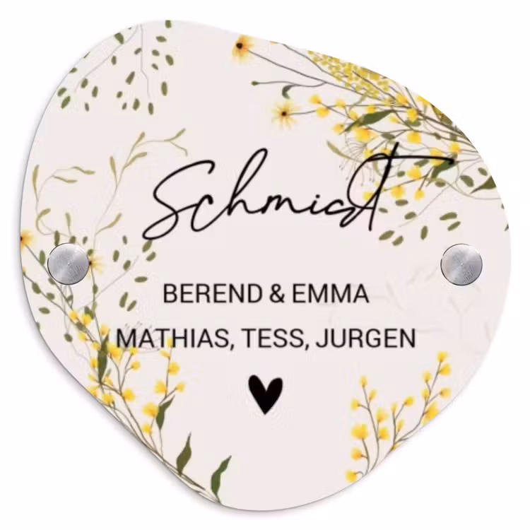 Gele bloemen - Sierlijk Naambord Organisch middel -3d