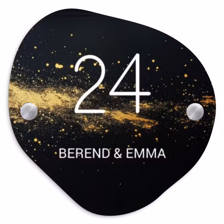 Gouden verfspatten - Klassiek Naambord Organisch middel -3d