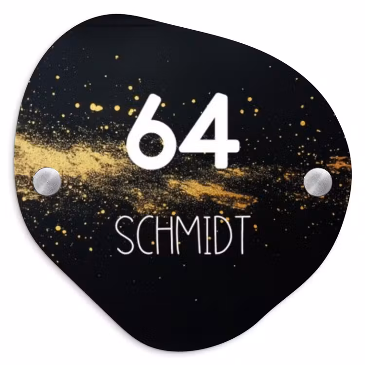 Gouden verfspatten - Modern Naambord Organisch middel -3d