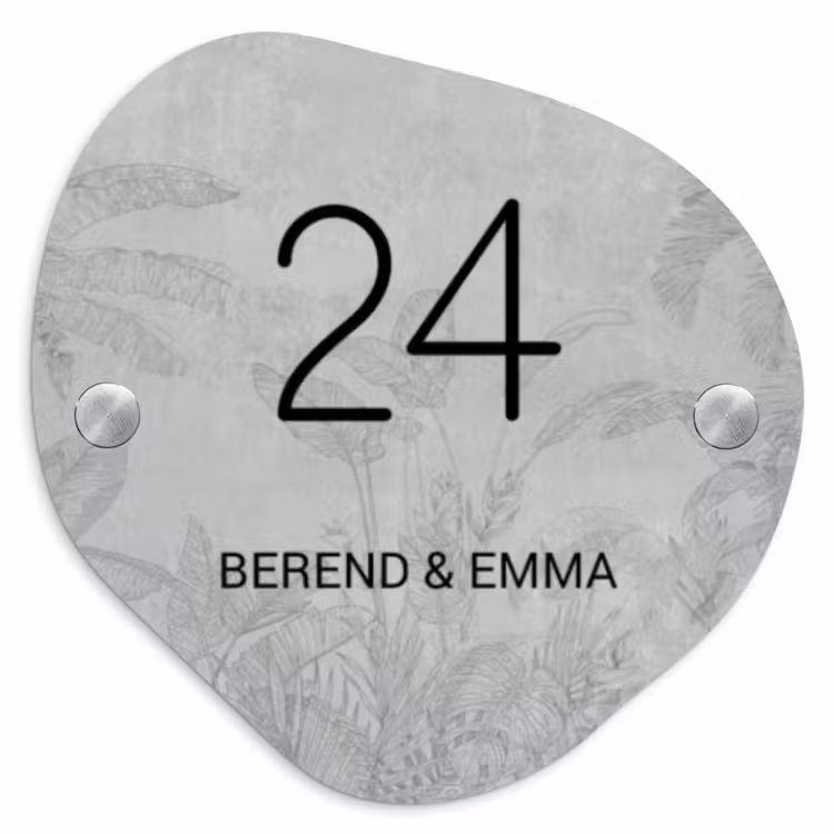 Grijs botanisch patroon - Klassiek Naambord Organisch middel -3d