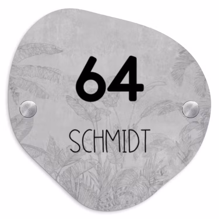 Grijs botanisch patroon - Modern Naambord Organisch middel -3d