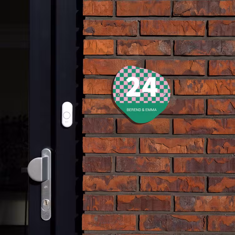 Groen - Roze - Blokjes - Klassiek Naambord Organisch middel -sfeer1