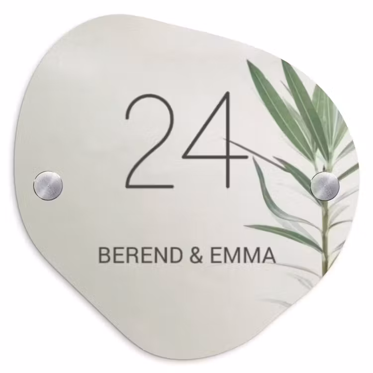 Lichtbeige met plant - Klassiek Naambord Organisch middel -3d