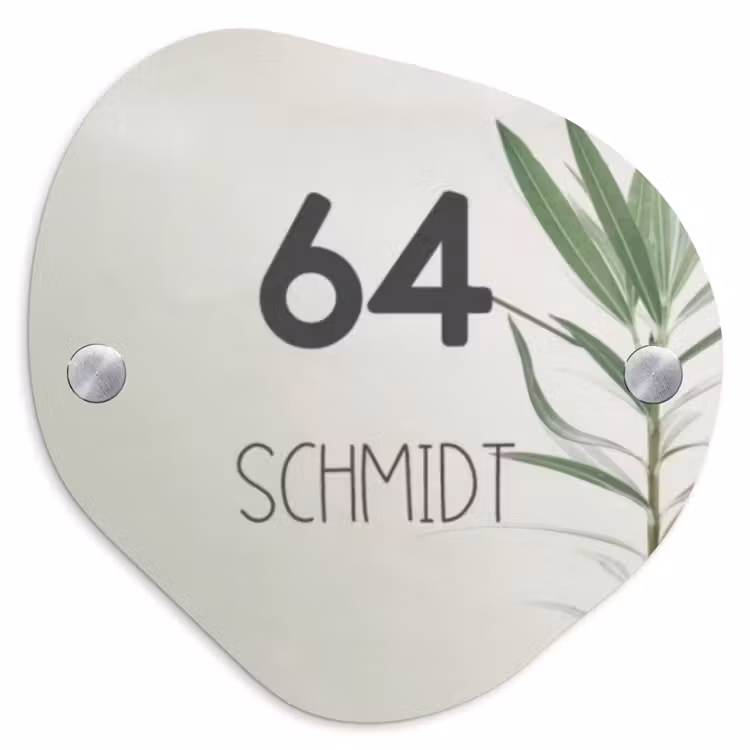 Lichtbeige met plant - Modern Naambord Organisch middel -3d