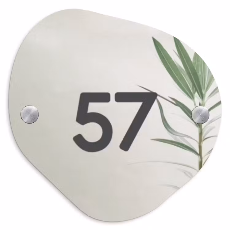 Lichtbeige met plant - Traditioneel Naambord Organisch middel -3d