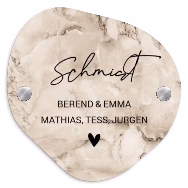 Lichtbruin marmer - Sierlijk Naambord Organisch middel -3d