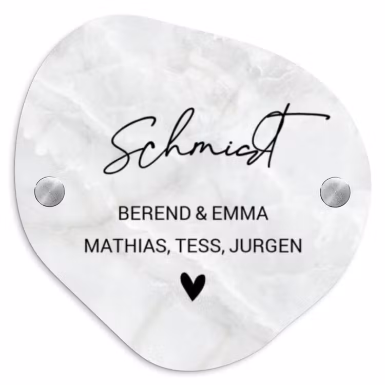 Lichtgrijs marmer - Sierlijk Naambord Organisch middel -3d
