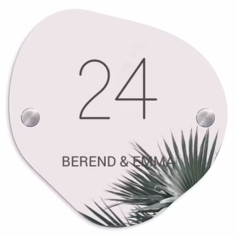 Lichtroze met palmblad - Klassiek Naambord Organisch middel -3d