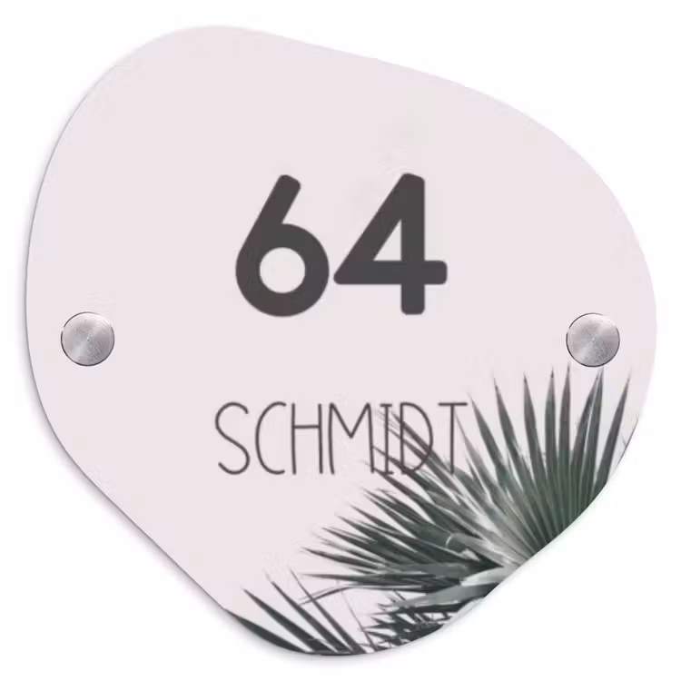 Lichtroze met palmblad - Modern Naambord Organisch middel -3d