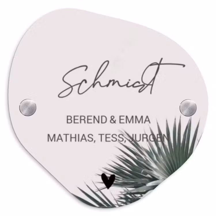 Lichtroze met palmblad - Sierlijk Naambord Organisch middel -3d