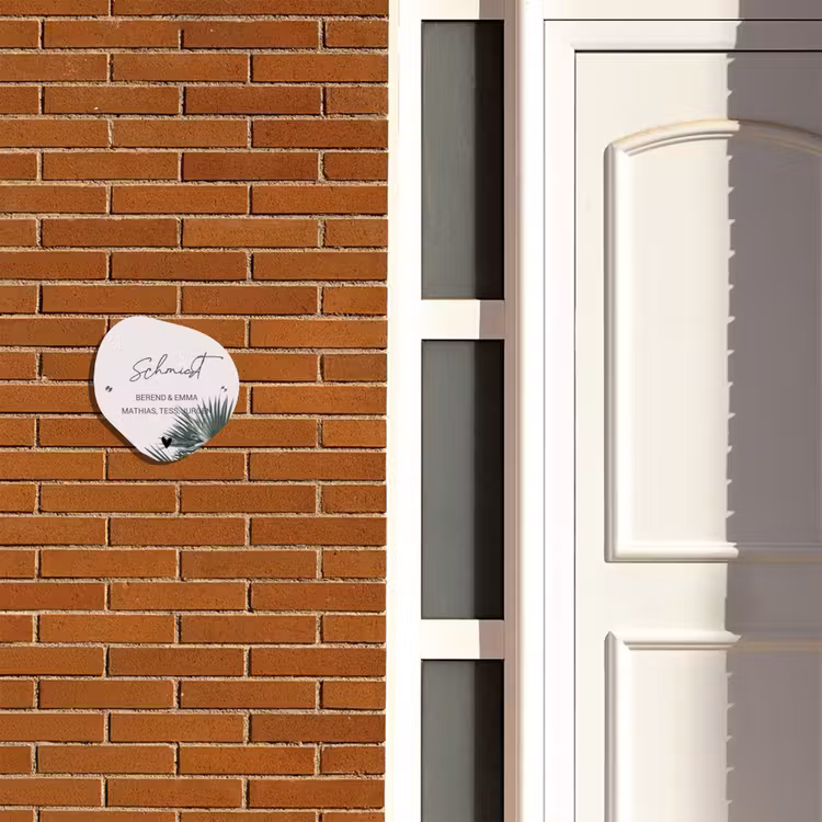 Lichtroze met palmblad - Sierlijk Naambord Organisch middel -sfeer3