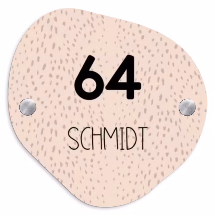 Lichtroze met stippen - Modern Naambord Organisch middel -3d