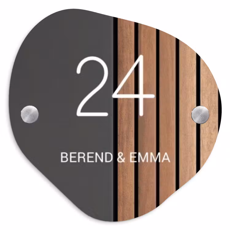 Hout en antraciet - Klassiek Naambord Organisch middel -3d
