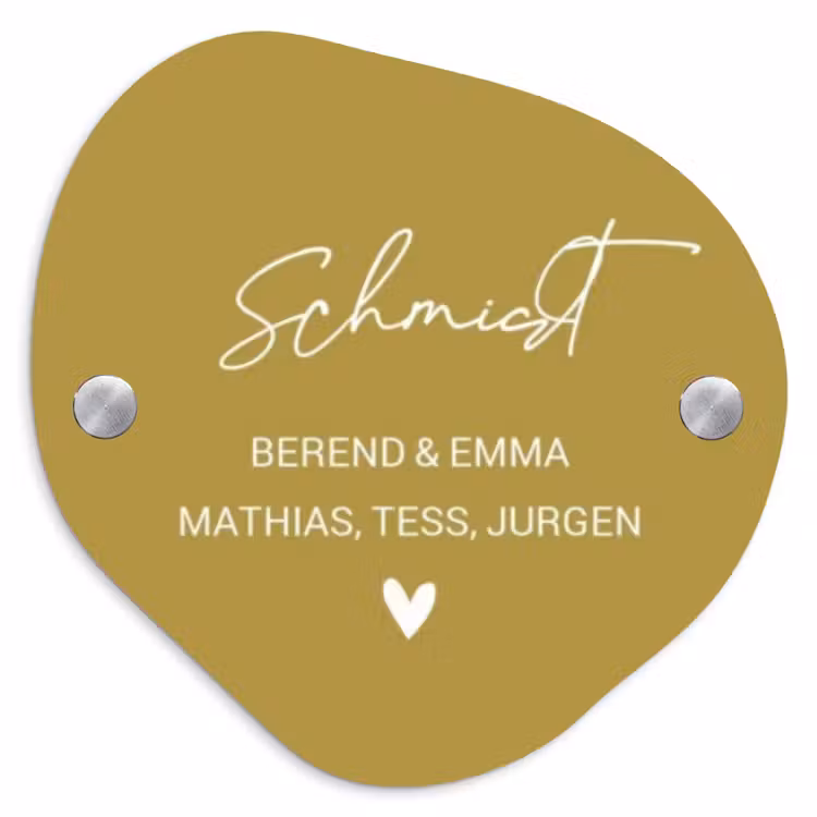 Okergeel - Sierlijk Naambord Organisch middel -3d