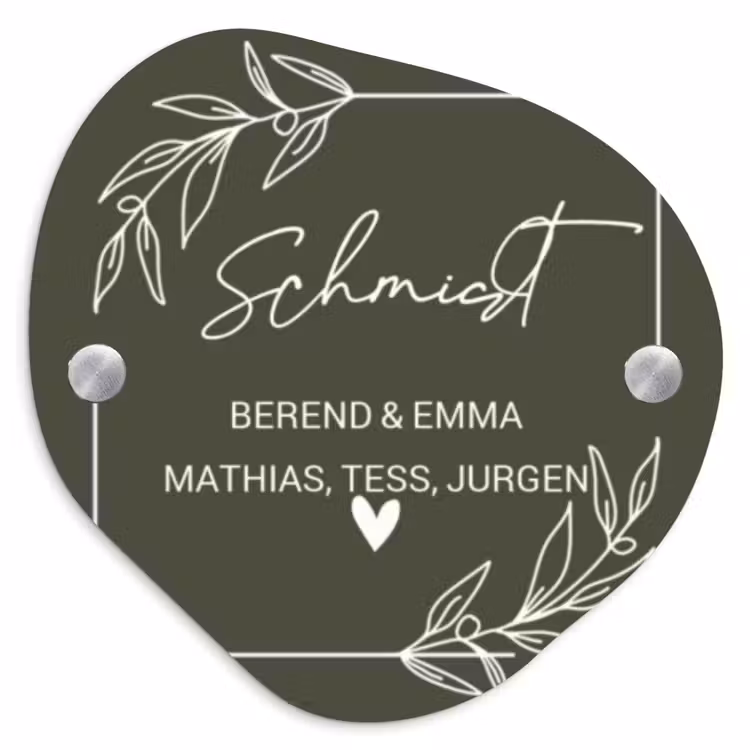 Olijfgroen - Sierlijk Naambord Organisch middel -3d